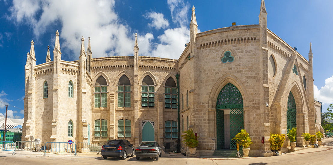Parliament government building is located on Broad Street in Bridgetown in Caribbean island Barbados